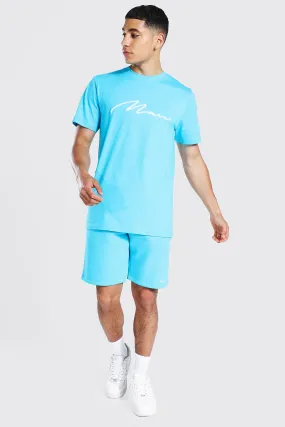 3d Man Embroidered T-short and Short Set | boohooMAN UK