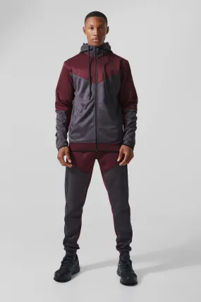 Active Colour Block Funnel Hooded Tracksuit | boohooMAN UK