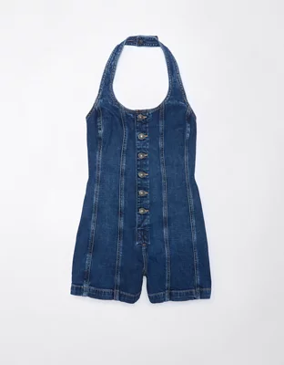 AE AE Denim Halter Button-Up Romper