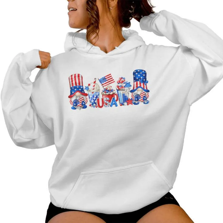 American Flag For 4Th Of July Gnome Women Hoodie