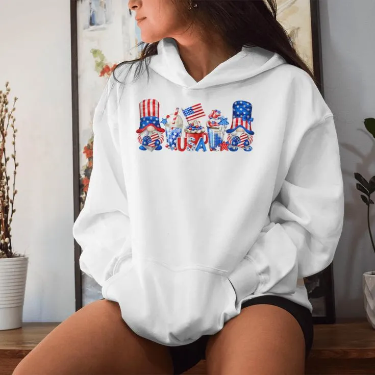 American Flag For 4Th Of July Gnome Women Hoodie