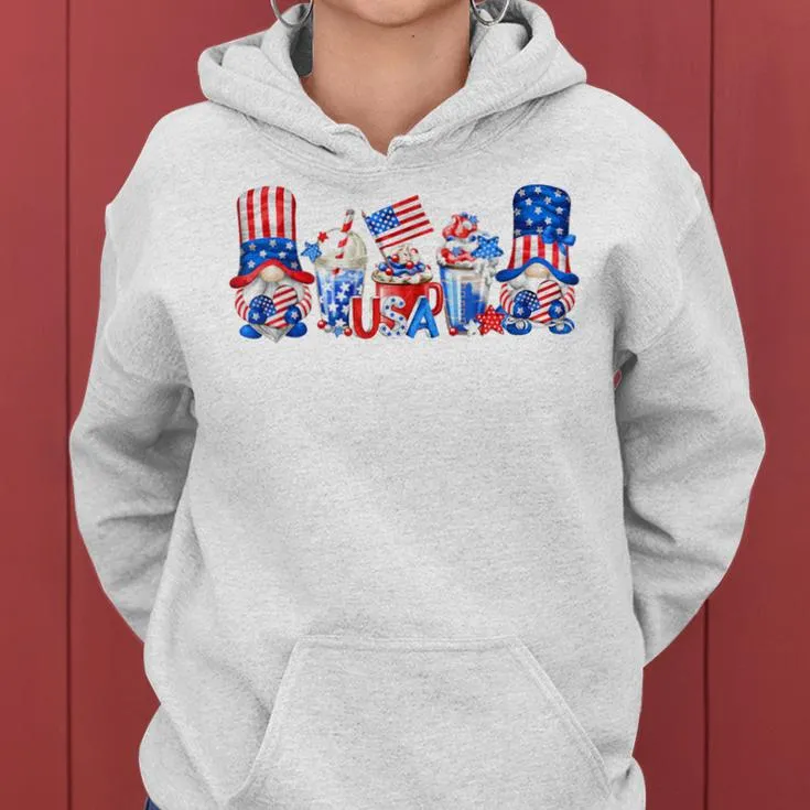 American Flag For 4Th Of July Gnome Women Hoodie