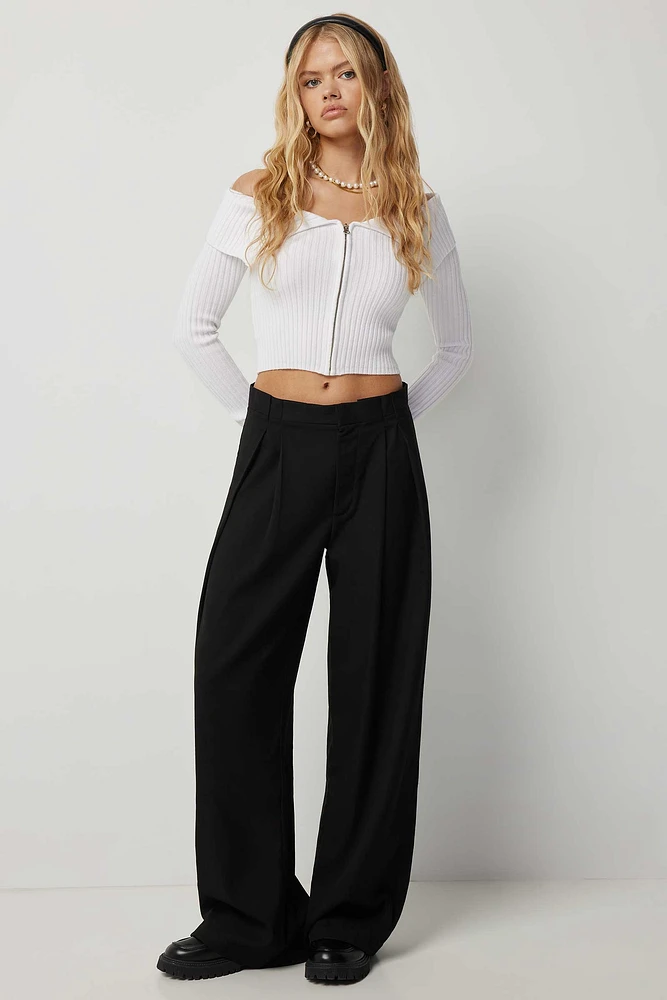 Ardene Ardene High Rise Wide Leg Pleated Trousers in Black | Size | Polyester/Spandex/Viscose