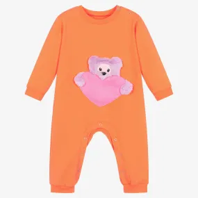 Baby Girls Orange Heart Bear Romper