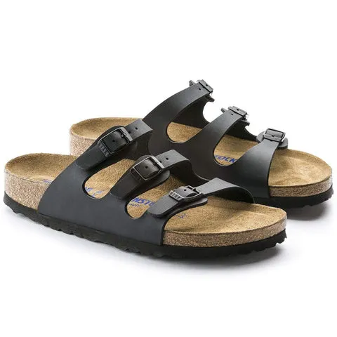 Birkenstock Florida Three Strap Sandals (Soft Footbed) - Black Birko-Flor