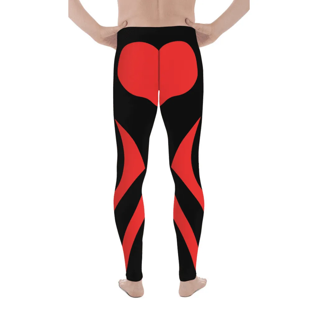 Black and Red Heart Shaped Men's Leggings