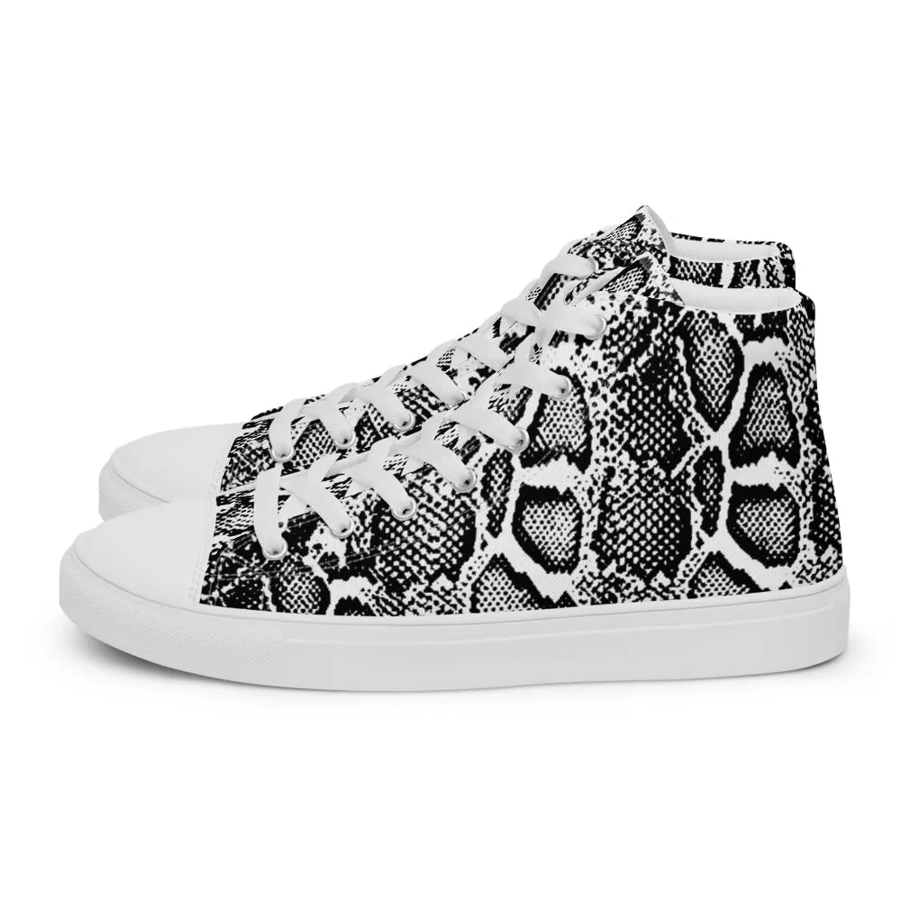 Black and White Python Men’s High Top Canvas Shoes