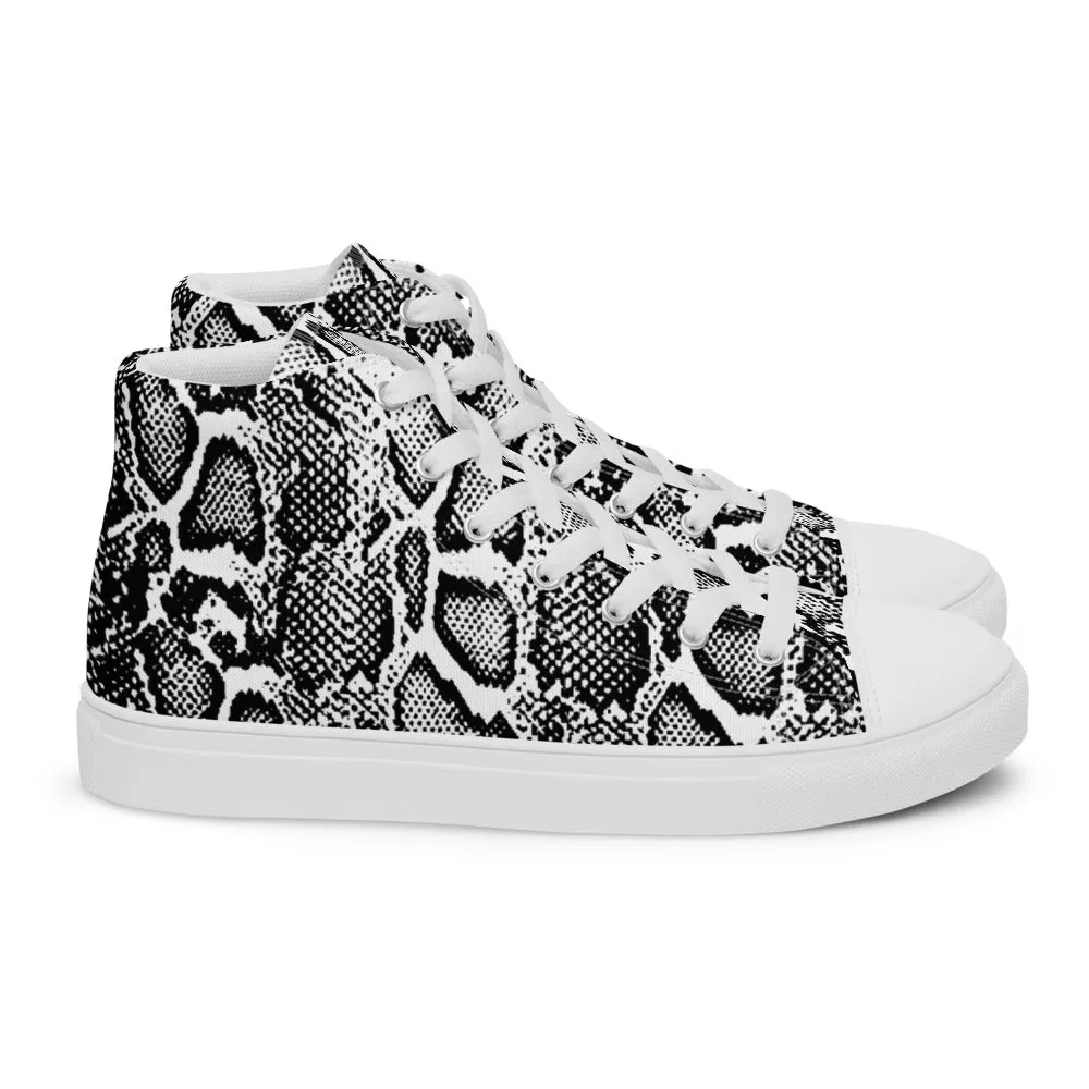 Black and White Python Men’s High Top Canvas Shoes