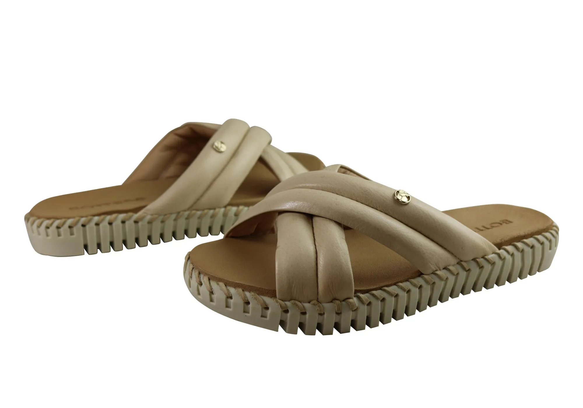 Bottero Bonnie Womens Comfort Leather Slides Sandals Made In Brazil