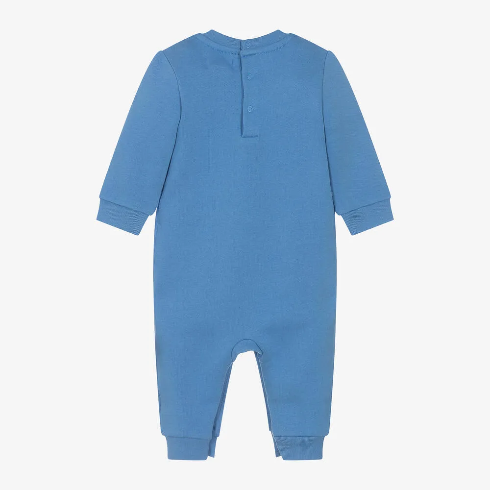 Boys Blue Cotton Polo Bear Romper