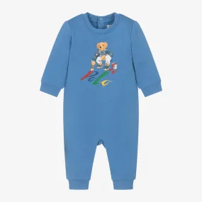 Boys Blue Cotton Polo Bear Romper