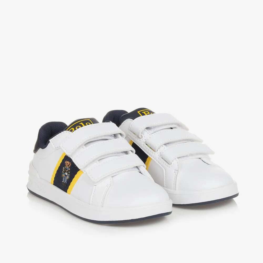 Boys White Faux Leather Polo Bear Trainers