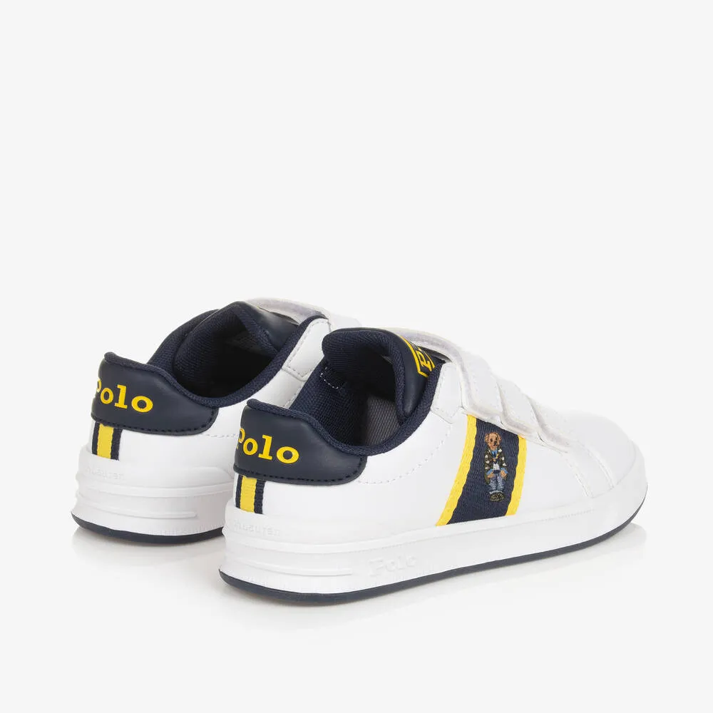 Boys White Faux Leather Polo Bear Trainers