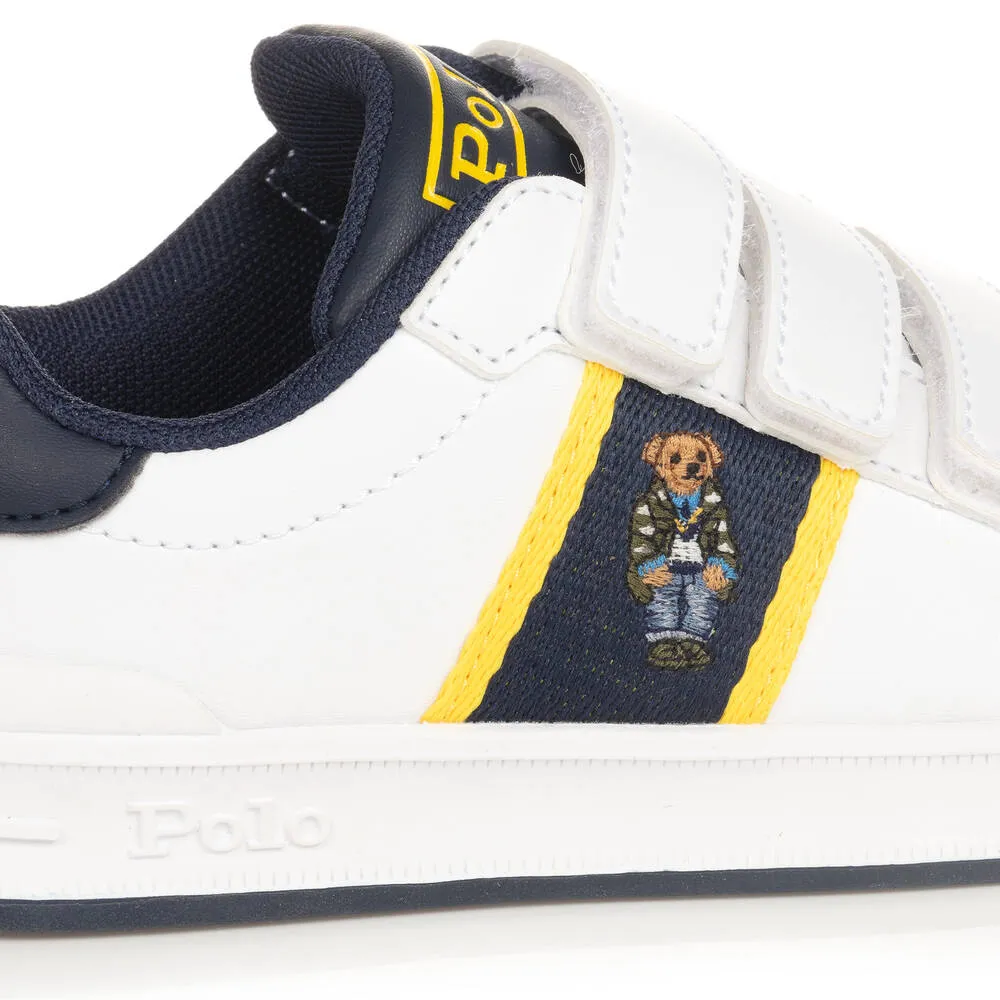 Boys White Faux Leather Polo Bear Trainers