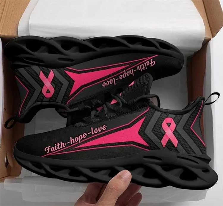 Breast Cancer Awareness Faith Hope Love Pink Ribbon Metal Style Clunky Sneakers