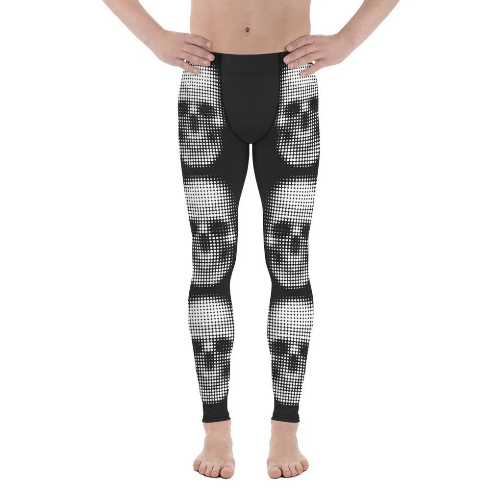 Charcoal Halftone Skull Men's Leggings