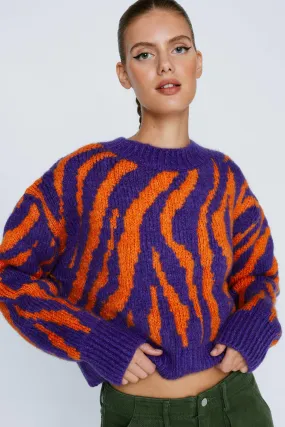 Colour Zebra Knitted Crop Jumper