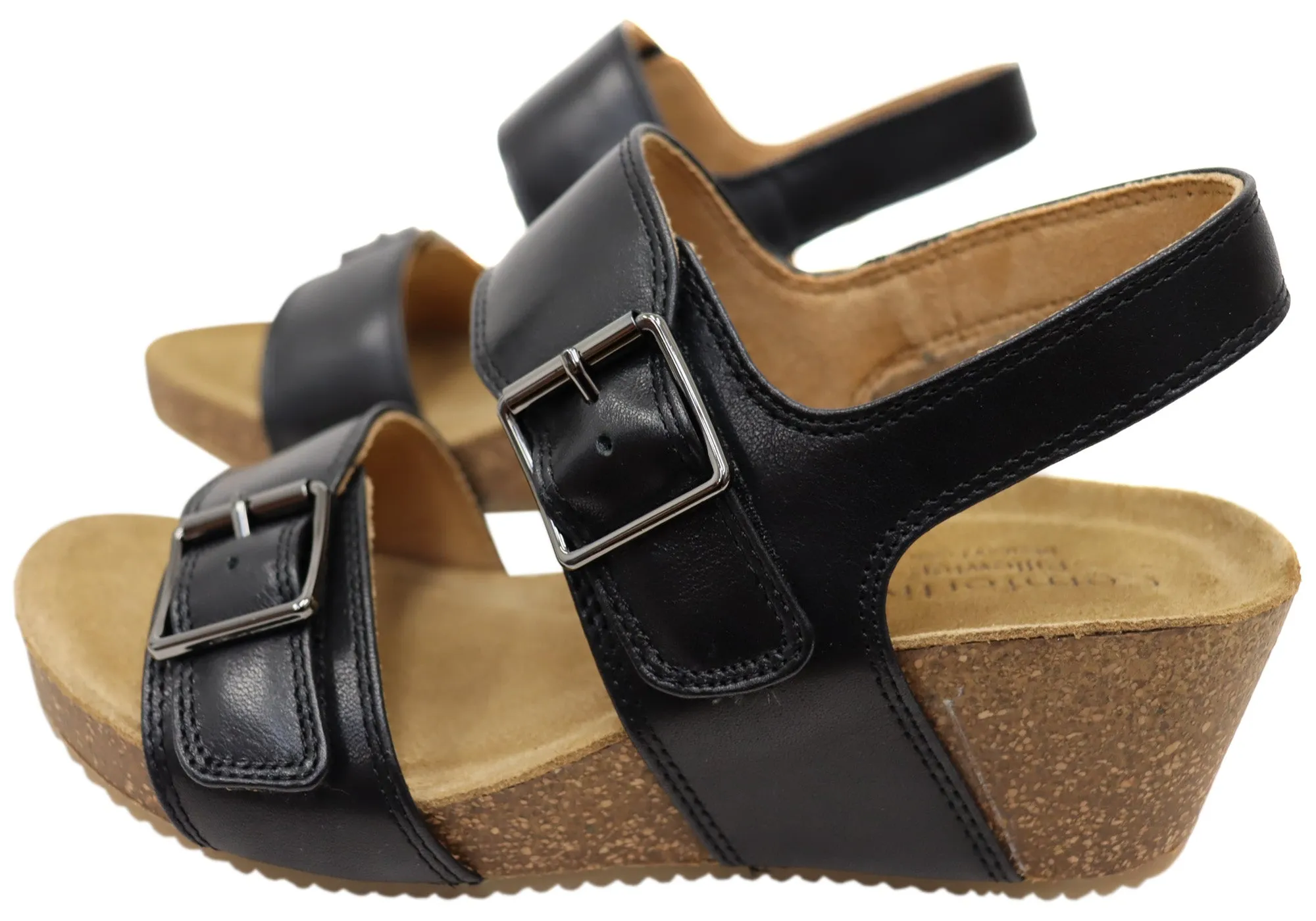 Comfortiva Erlina Womens Comfort Footbed Wide Leather Wedge Sandals