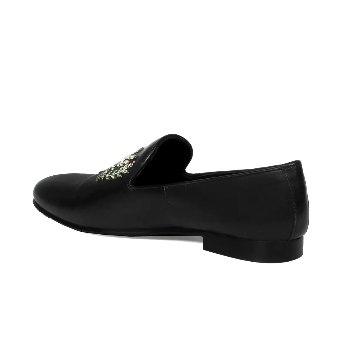 Crown Eagle Zardosi Slip-On Shoes in Black Leather By Brune & Bareskin