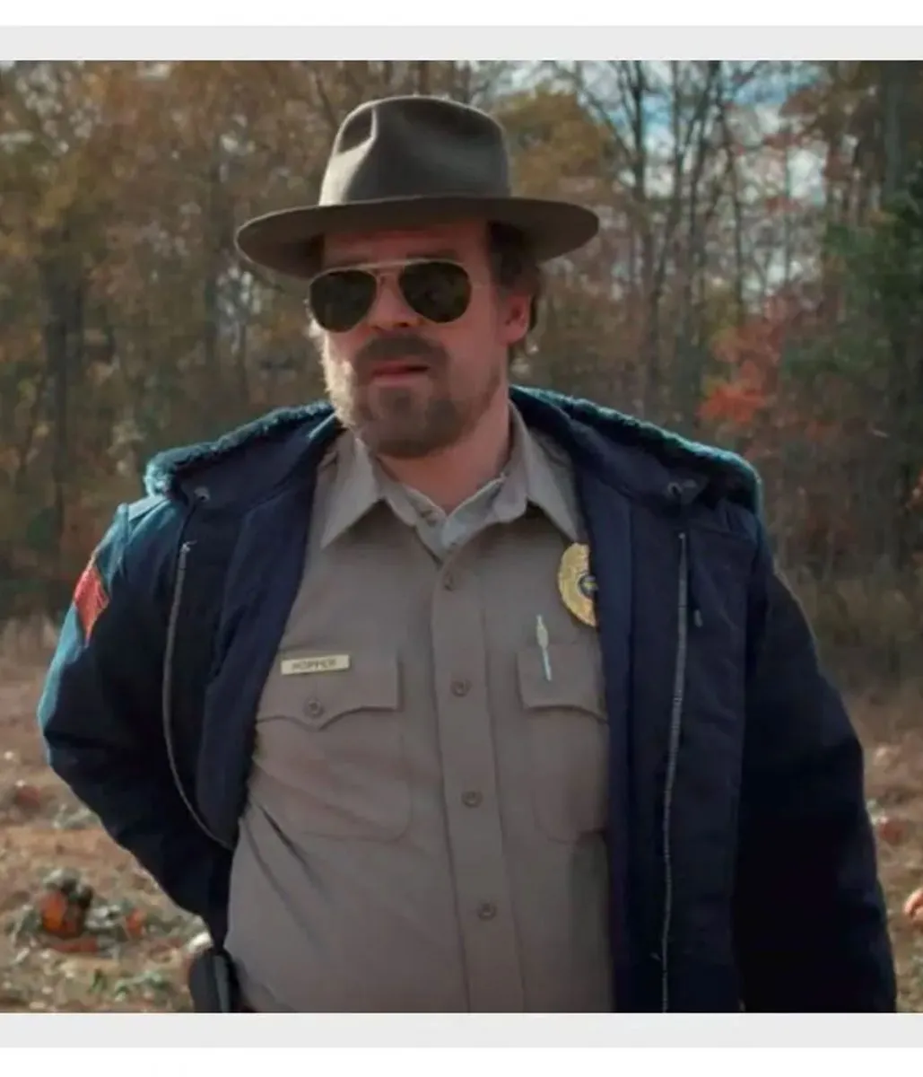 David Harbour Stranger Things Blue Hooded Jacket