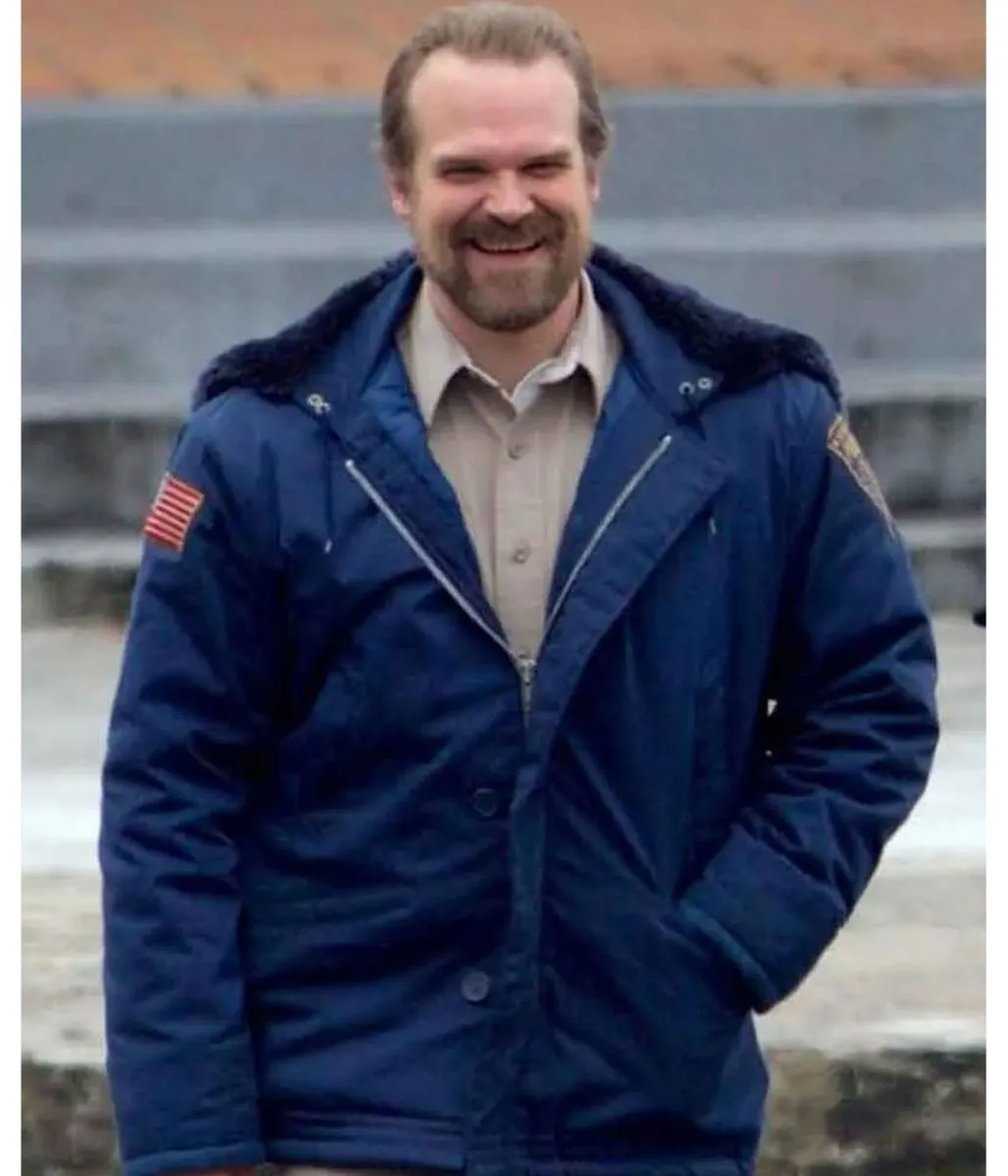 David Harbour Stranger Things Blue Hooded Jacket