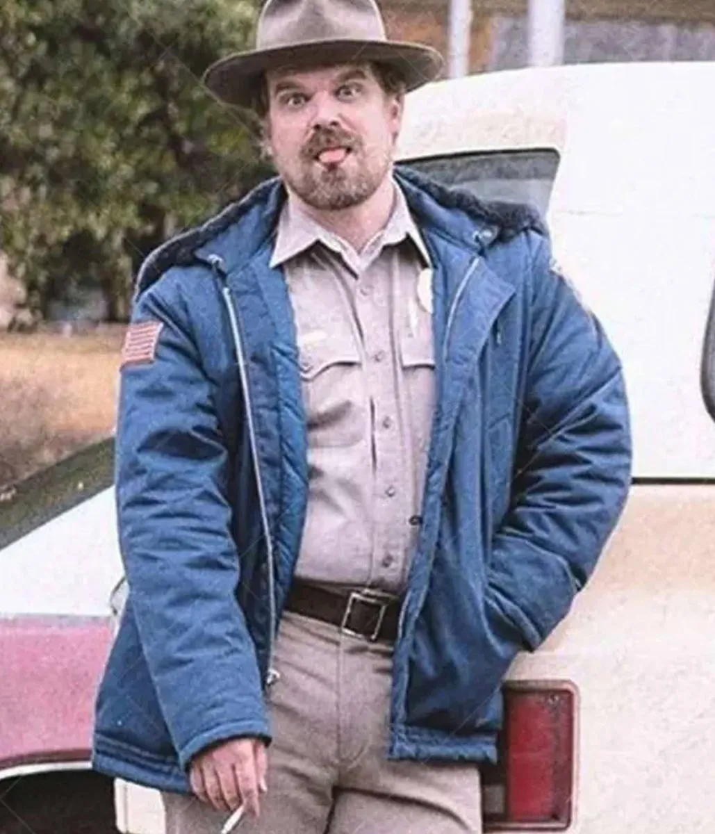 David Harbour Stranger Things Blue Hooded Jacket