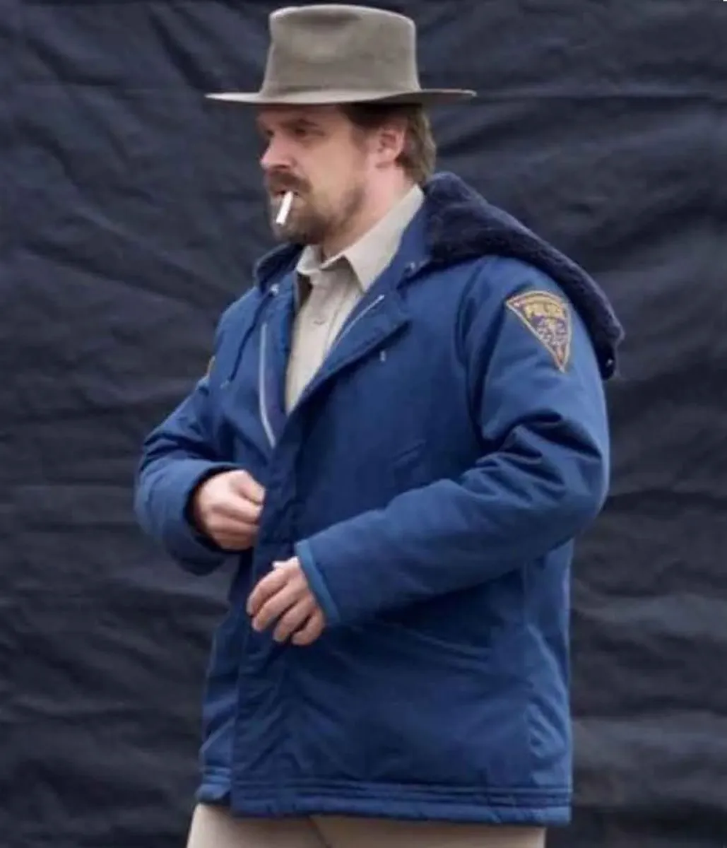 David Harbour Stranger Things Blue Hooded Jacket