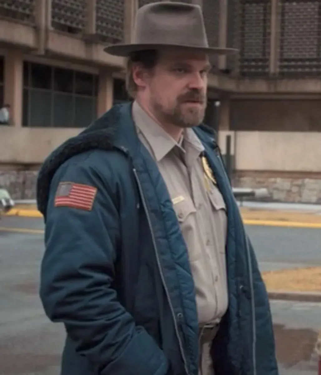 David Harbour Stranger Things Blue Hooded Jacket