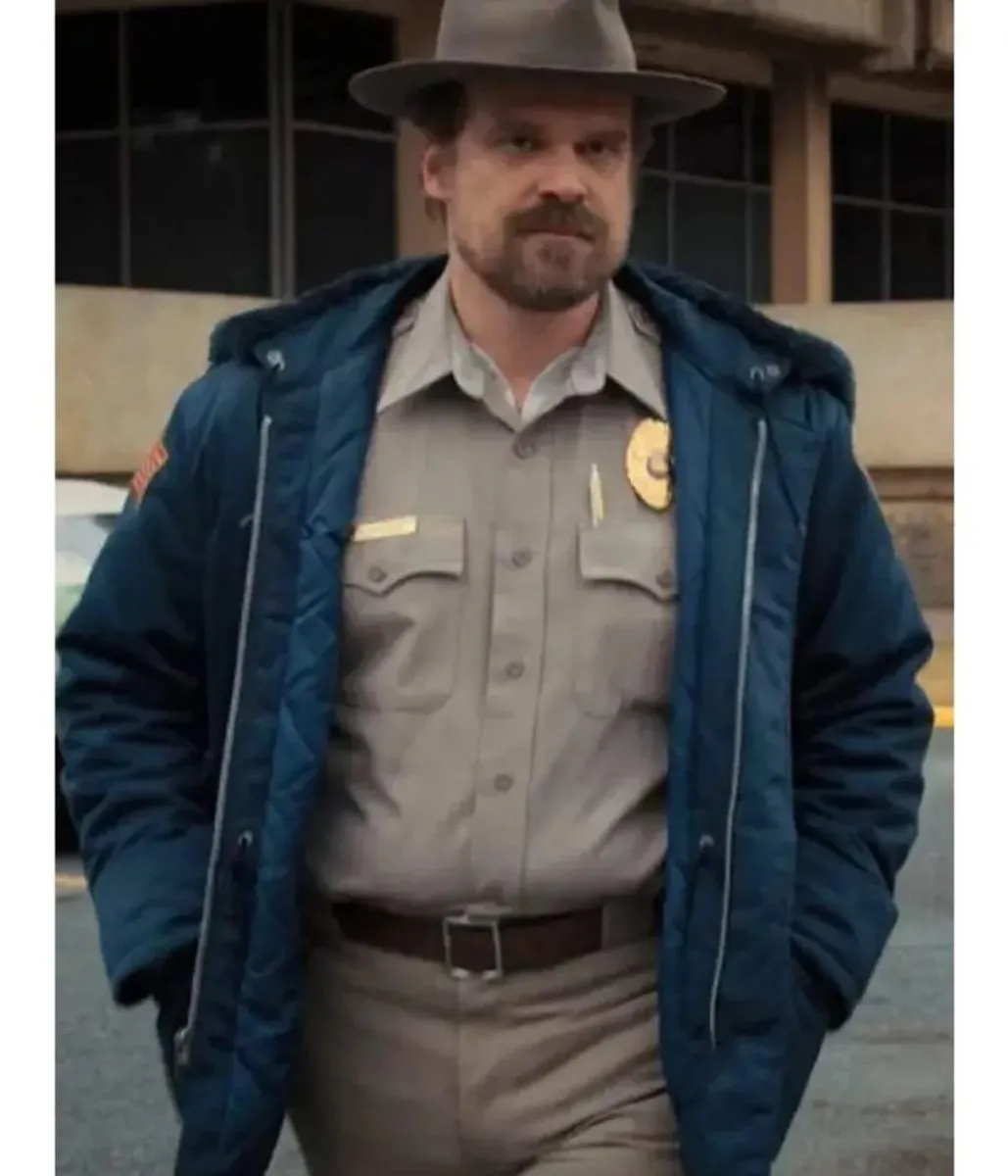 David Harbour Stranger Things Blue Hooded Jacket