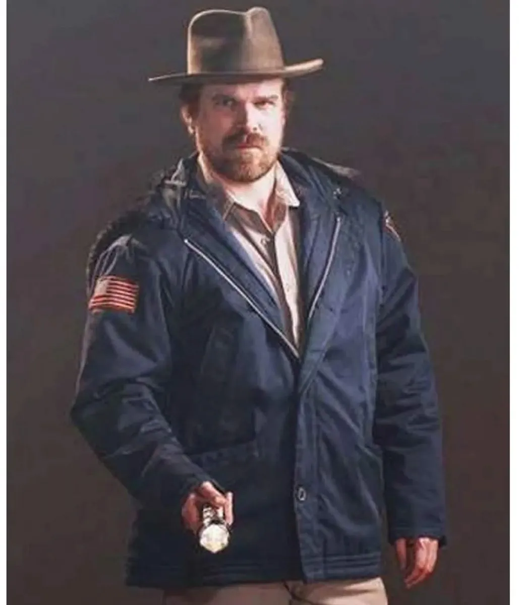 David Harbour Stranger Things Blue Hooded Jacket