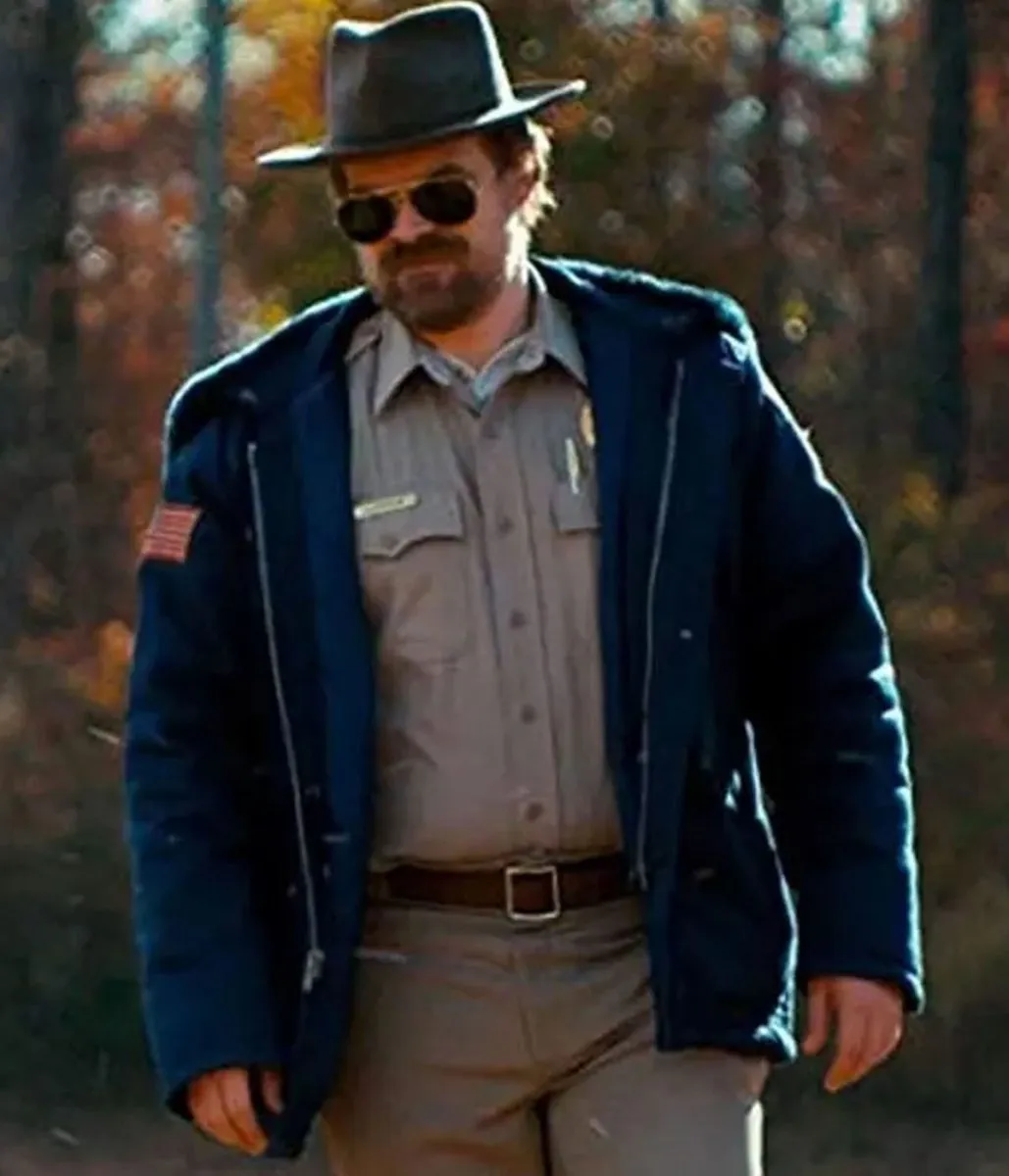 David Harbour Stranger Things Blue Hooded Jacket