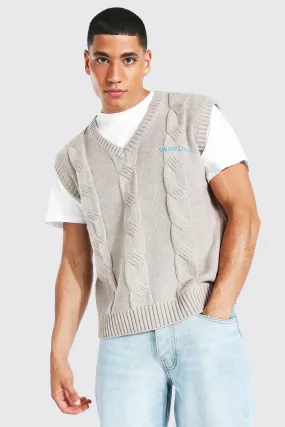 Enjoy Life Embroidered Cable Knit Vest | boohooMAN UK