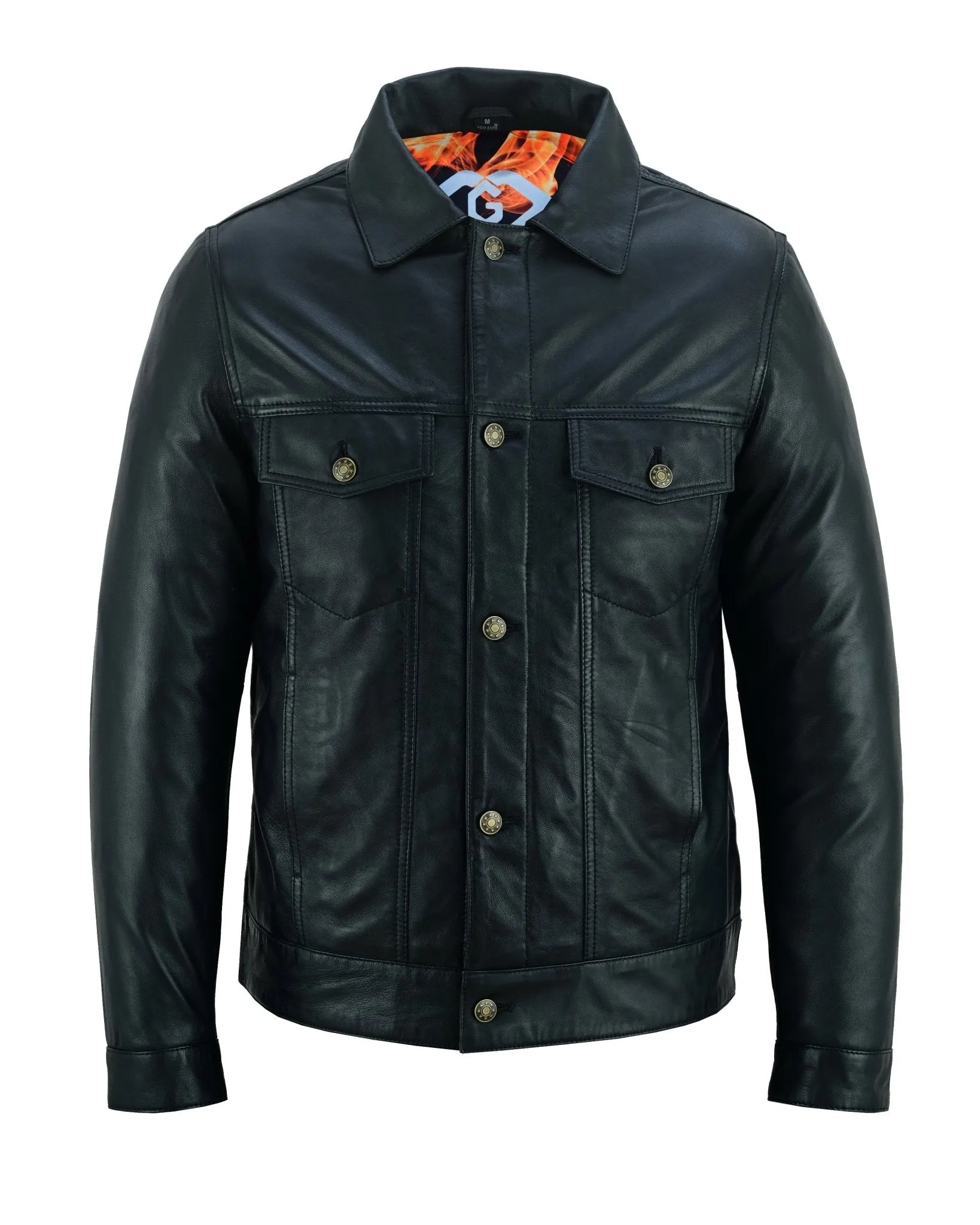 Fernando 's Classic Mens Black Leather Trucker Jacket