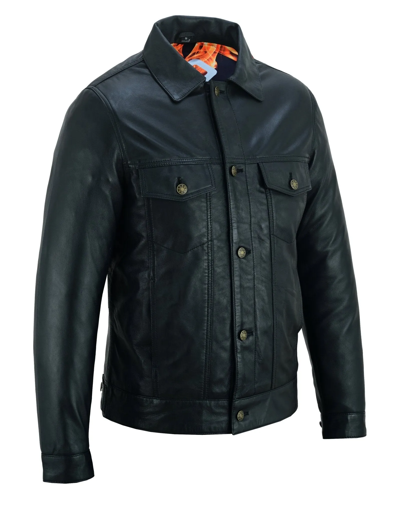 Fernando 's Classic Mens Black Leather Trucker Jacket