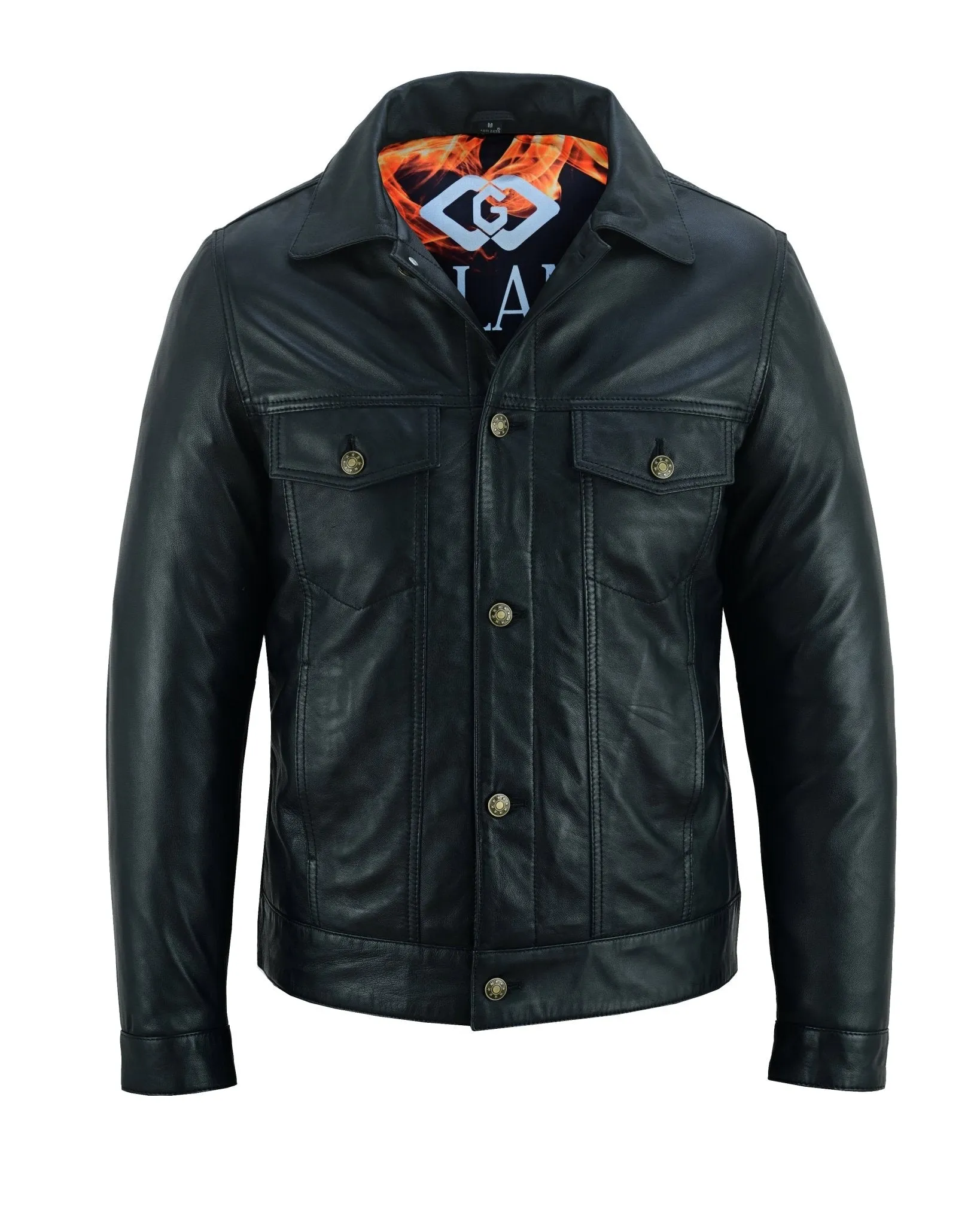 Fernando 's Classic Mens Black Leather Trucker Jacket