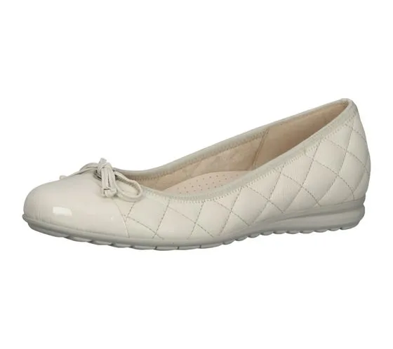 GABOR Damen Echtleder-Slipper gesteppte Ballerina mit Lackleder-Zehenkappe 82.622.20 Beige