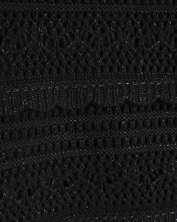 Girls black crochet metallic jumper