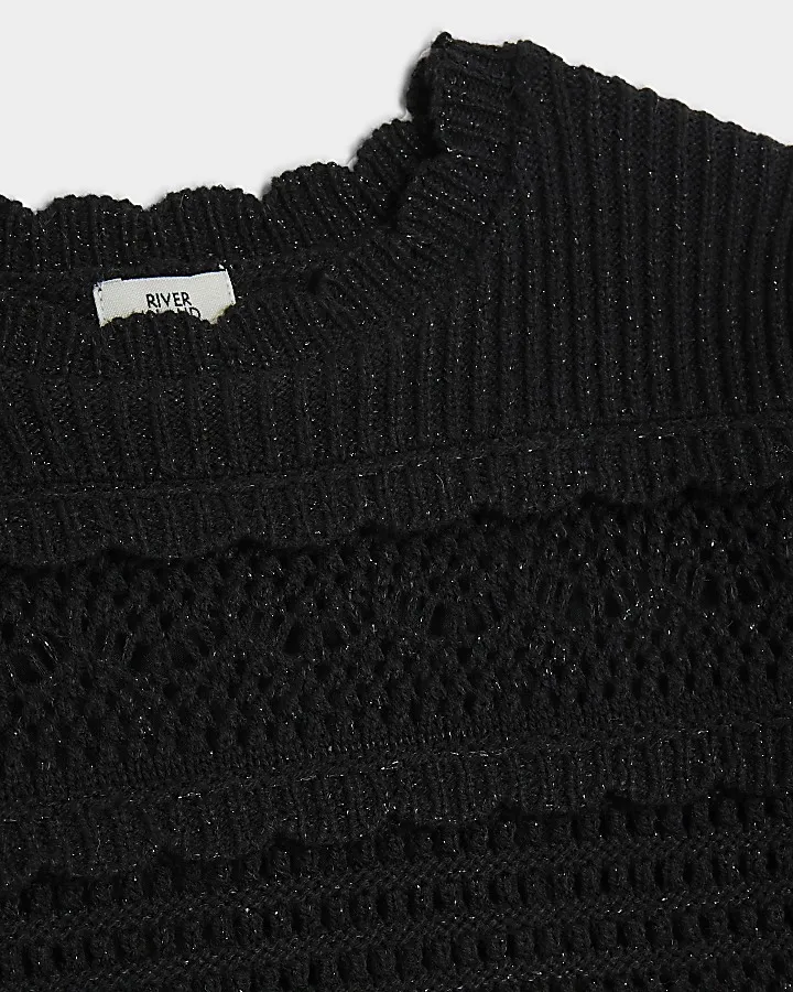 Girls black crochet metallic jumper