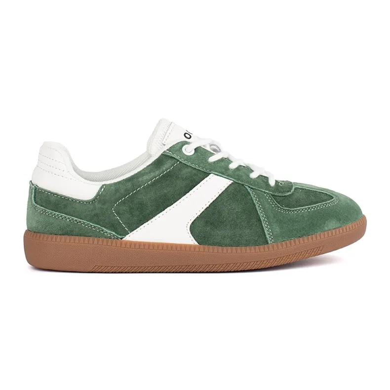 Goodin Women's leather green and white sneakers