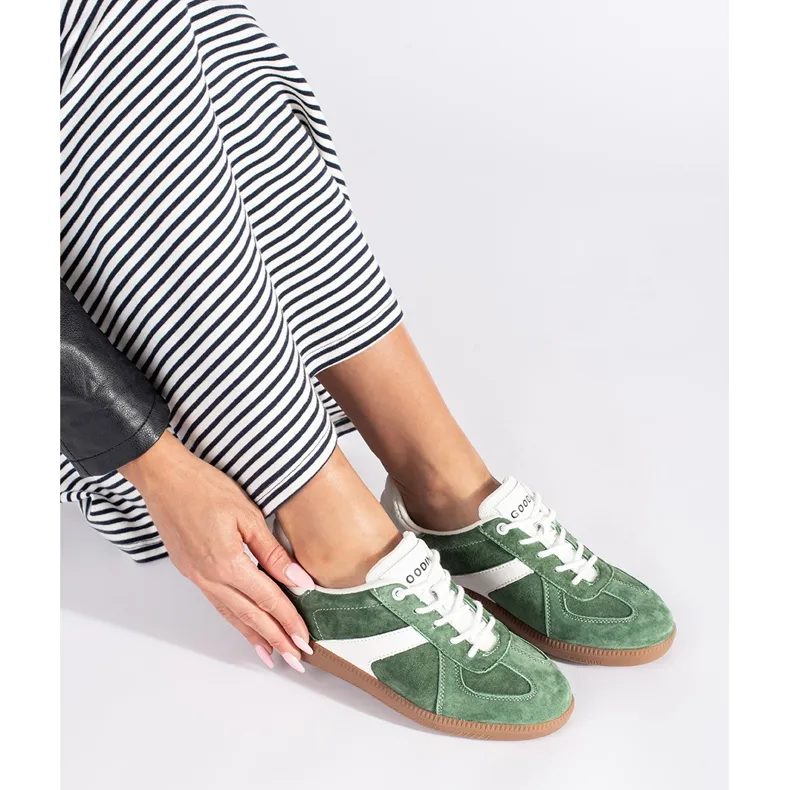 Goodin Women's leather green and white sneakers