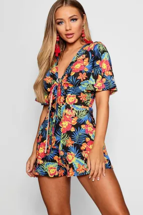 Hawaiian Tropical Tie Front Romper