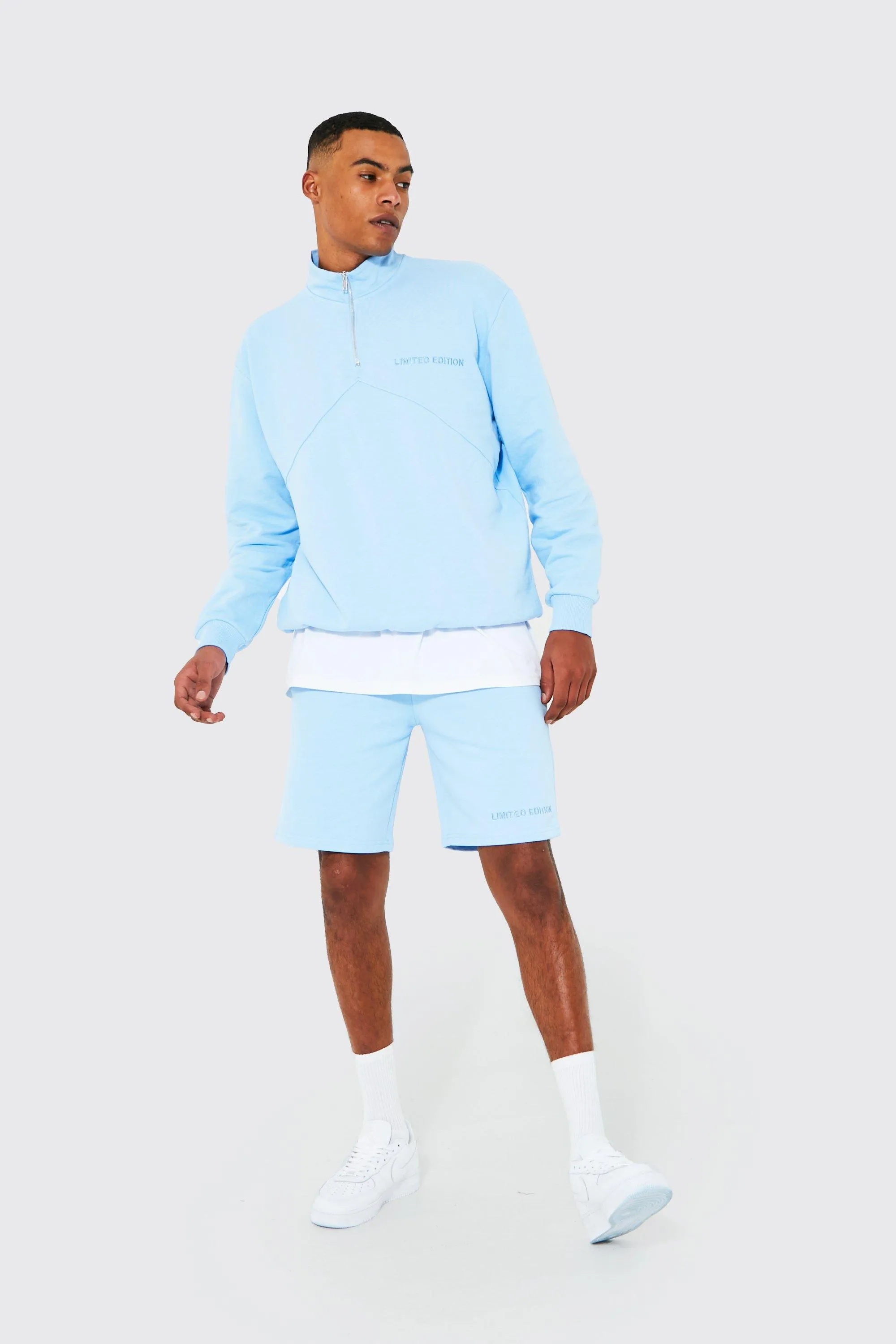 Heavyweight Loopback Short Half Zip Tracksuit | boohooMAN UK