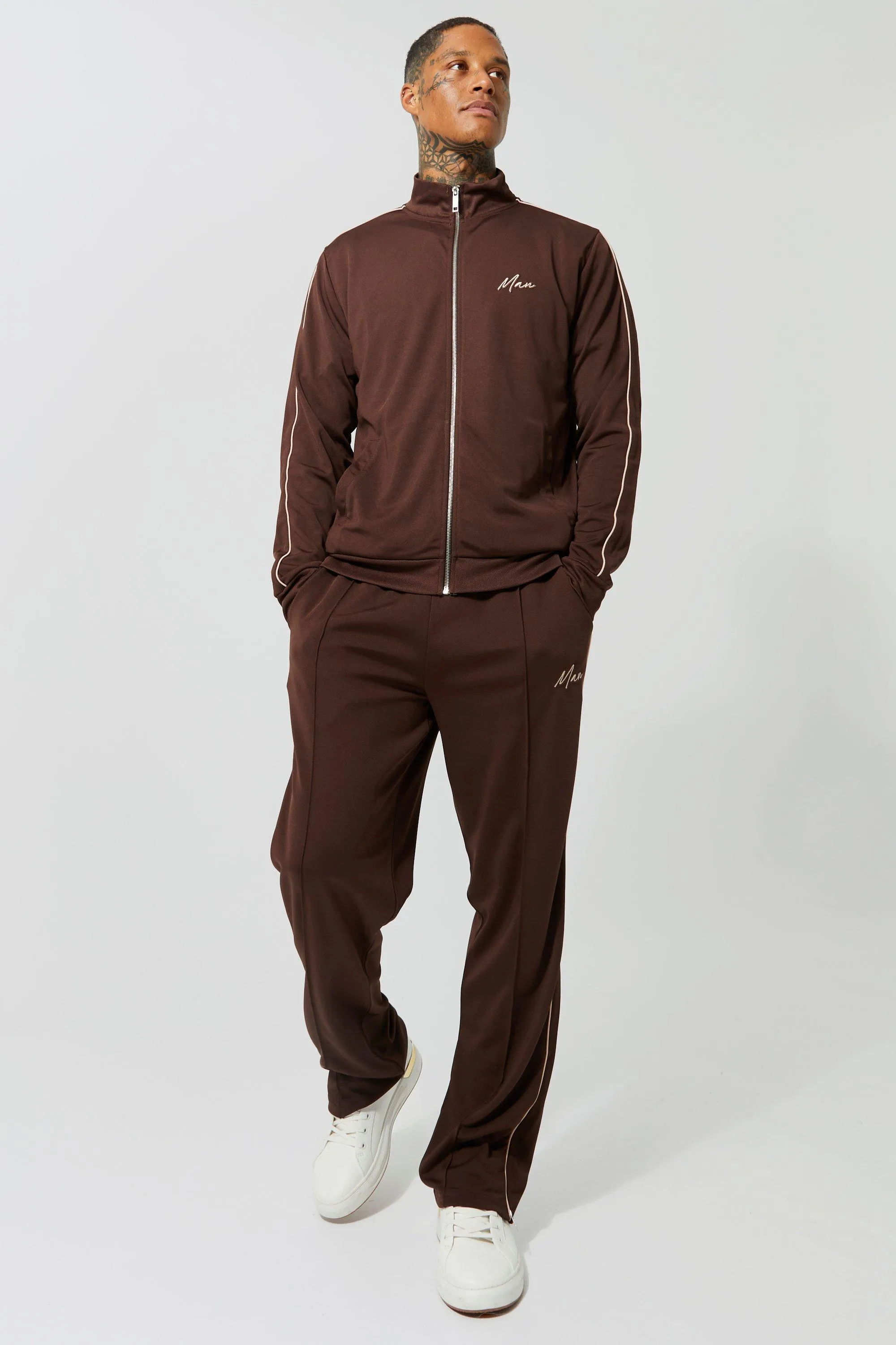 Heavyweight Tricot Man Funnel Neck Tracksuit | boohooMAN UK