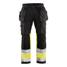 High Vis Trousers With Stretch 1558 Zwart/High Vis Geel - Blåklä