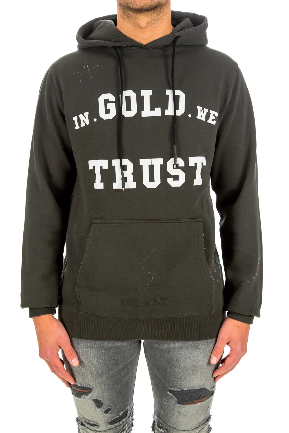 IN GOLD WE TRUST Hoodie Washed Fade Logo | Credomen