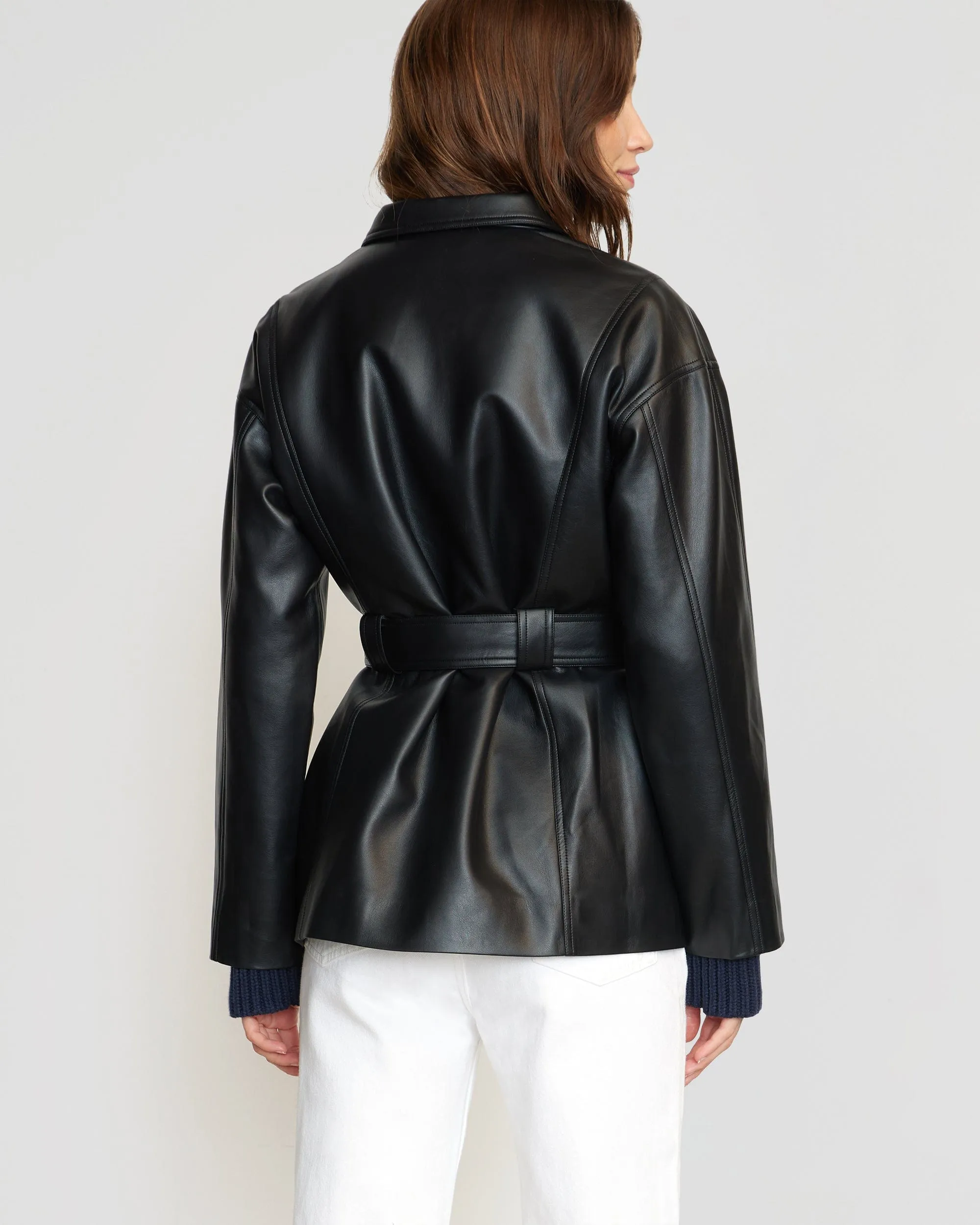 Kaden Tie-Waist Vegan Leather Jacket | Black