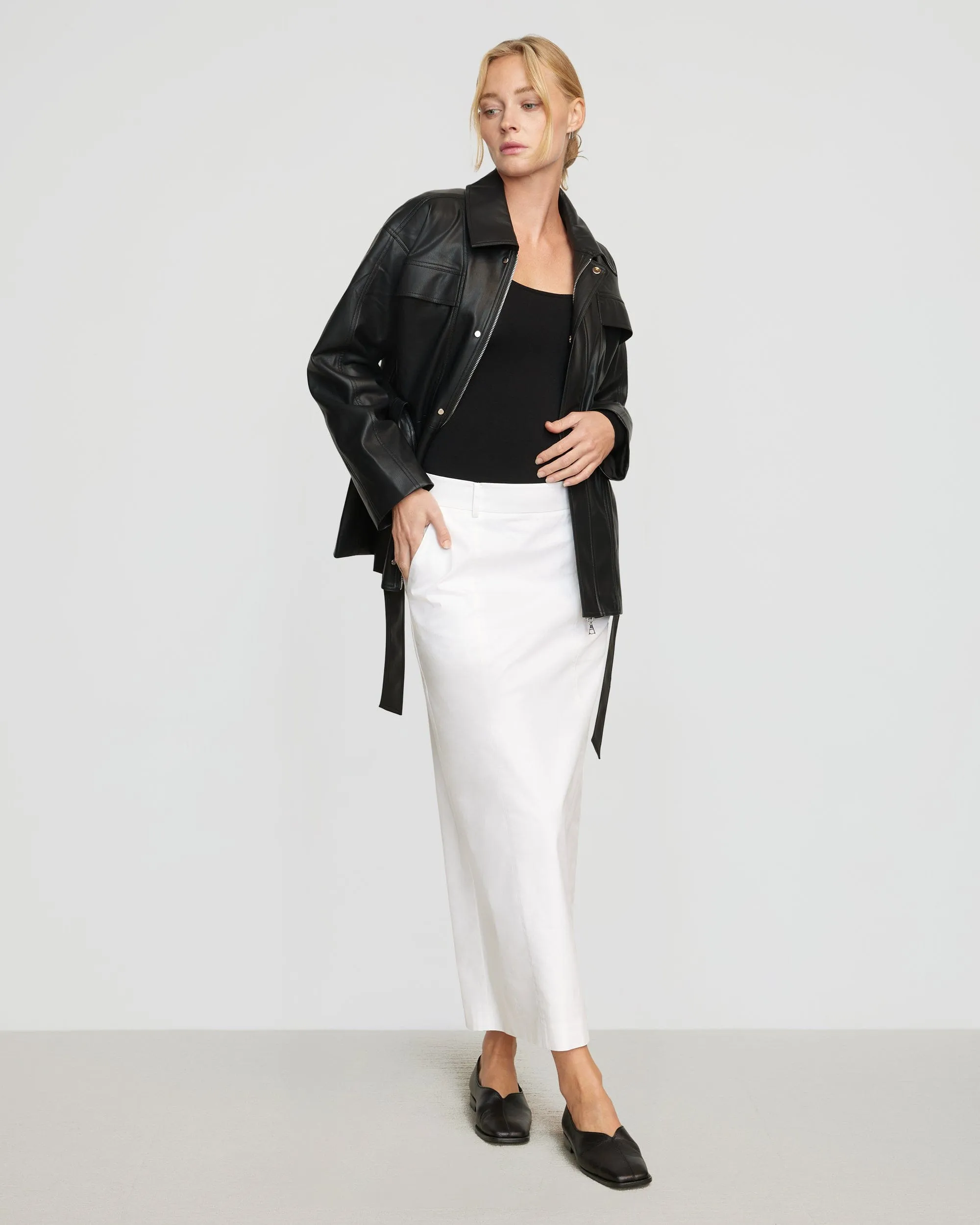 Kaden Tie-Waist Vegan Leather Jacket | Black