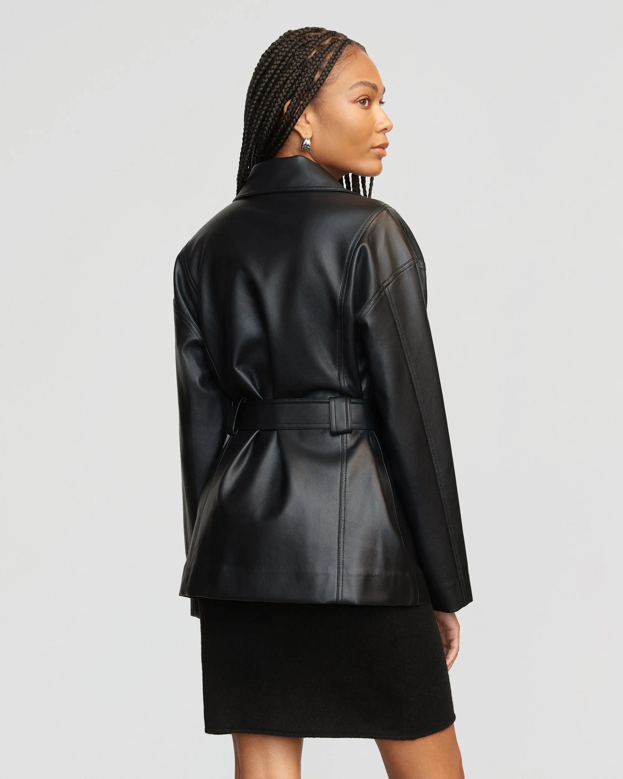 Kaden Tie-Waist Vegan Leather Jacket | Black