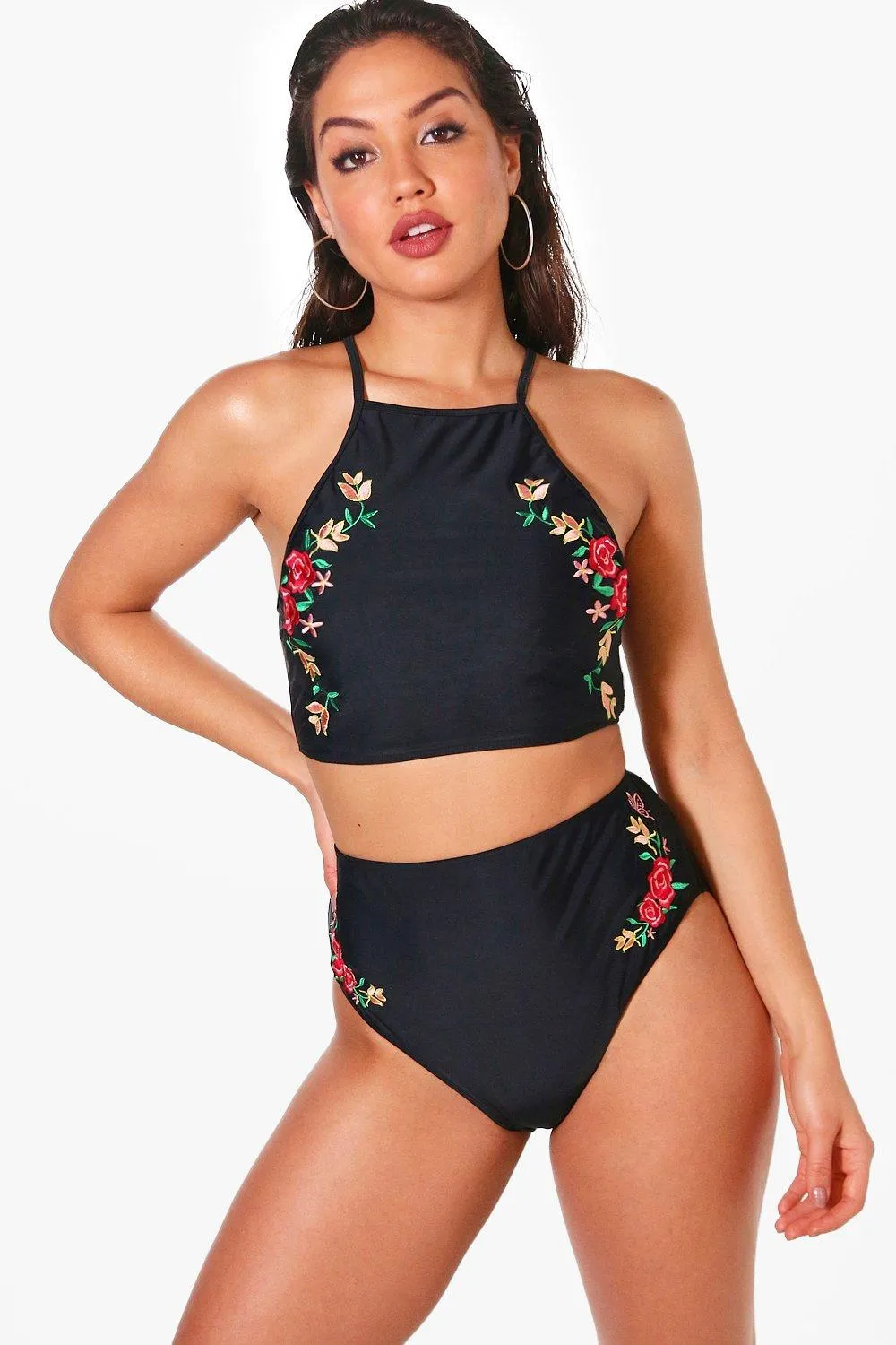 Kamalame Embroidered High Waist Crop Bikini