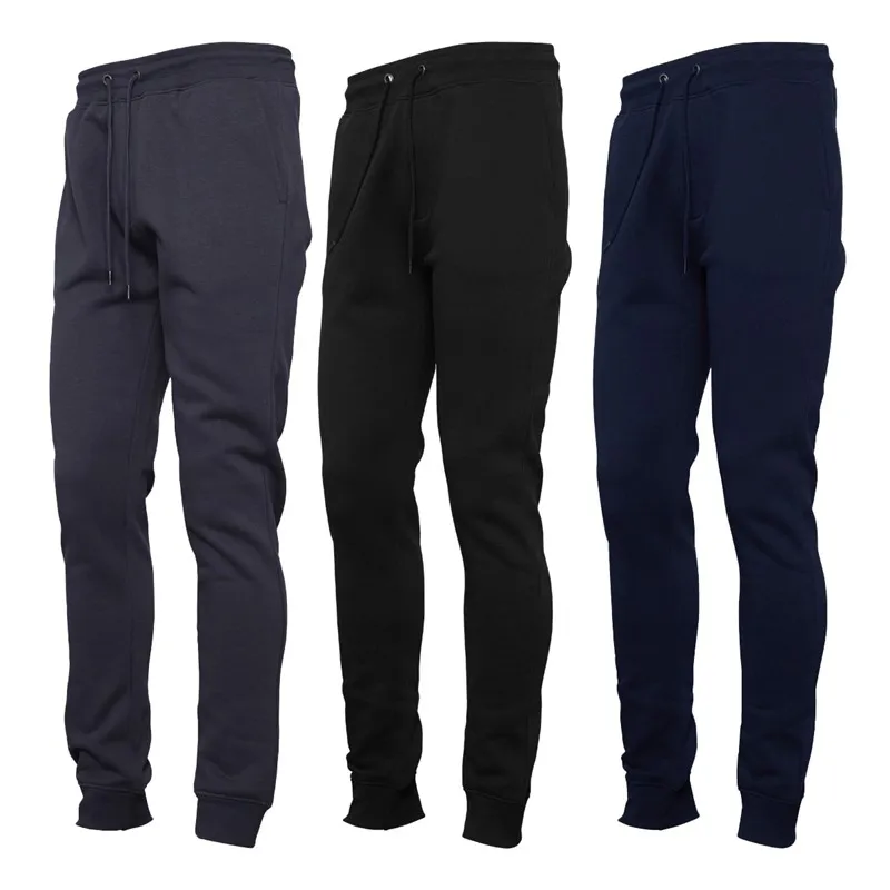 Kangaroo Poo Mens Three Pack Regular Fit Cuffed Fleece Joggers Black/Navy/Magnet